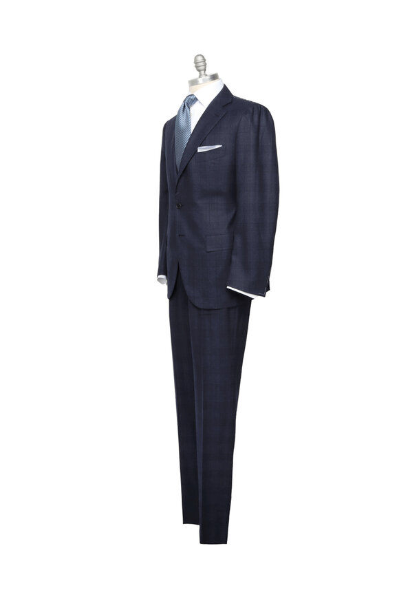 Cesare Attolini Navy Tonal Plaid Suit