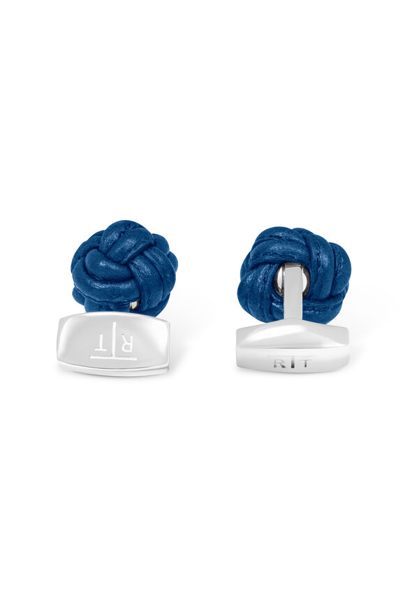 Tateossian - Royal Blue Leather Cable Knot Cufflinks 