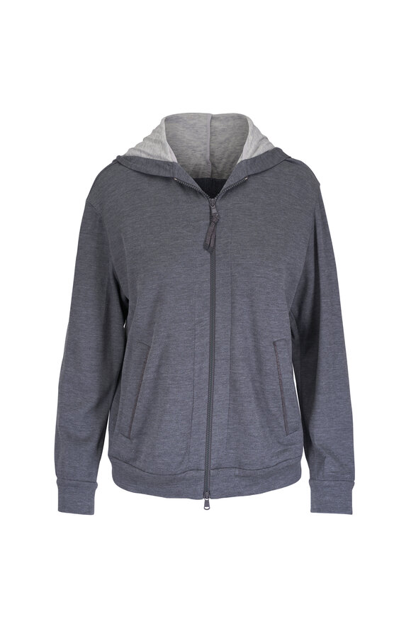 Brunello Cucinelli Gray Felpa Zip Hoodie - view 1