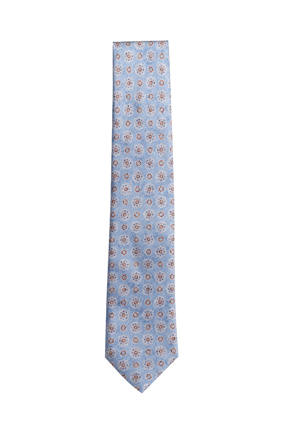 Geoff Nicholson Light Blue Silk Geometric Necktie