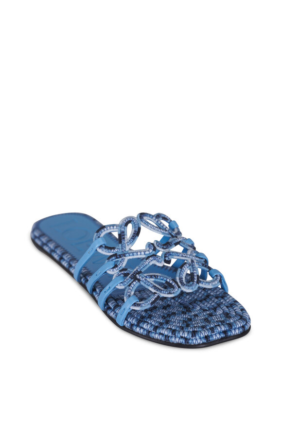 Loewe Petal Anagram Blue Embroidered Canvas Slide