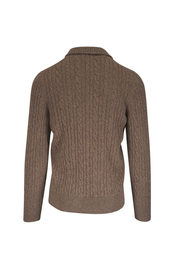 Loro Piana Tan Cashmere Cable Knit Bomber Jacket - view 2