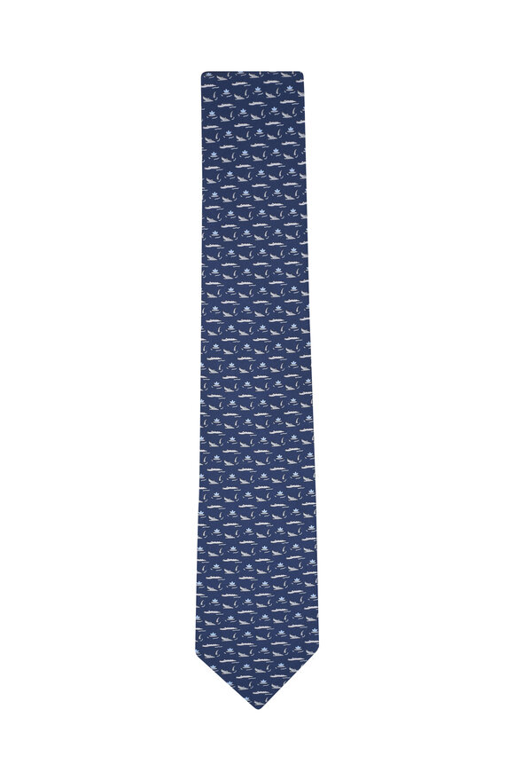 Ferragamo - Navy Gator Print Silk Necktie