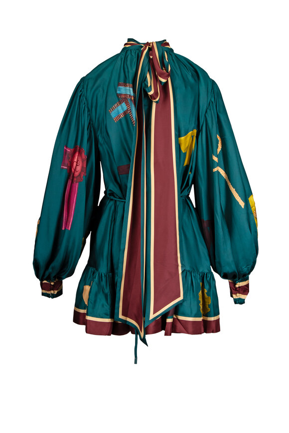 Alémais Rosette Teal Silk Mini Dress - view 2