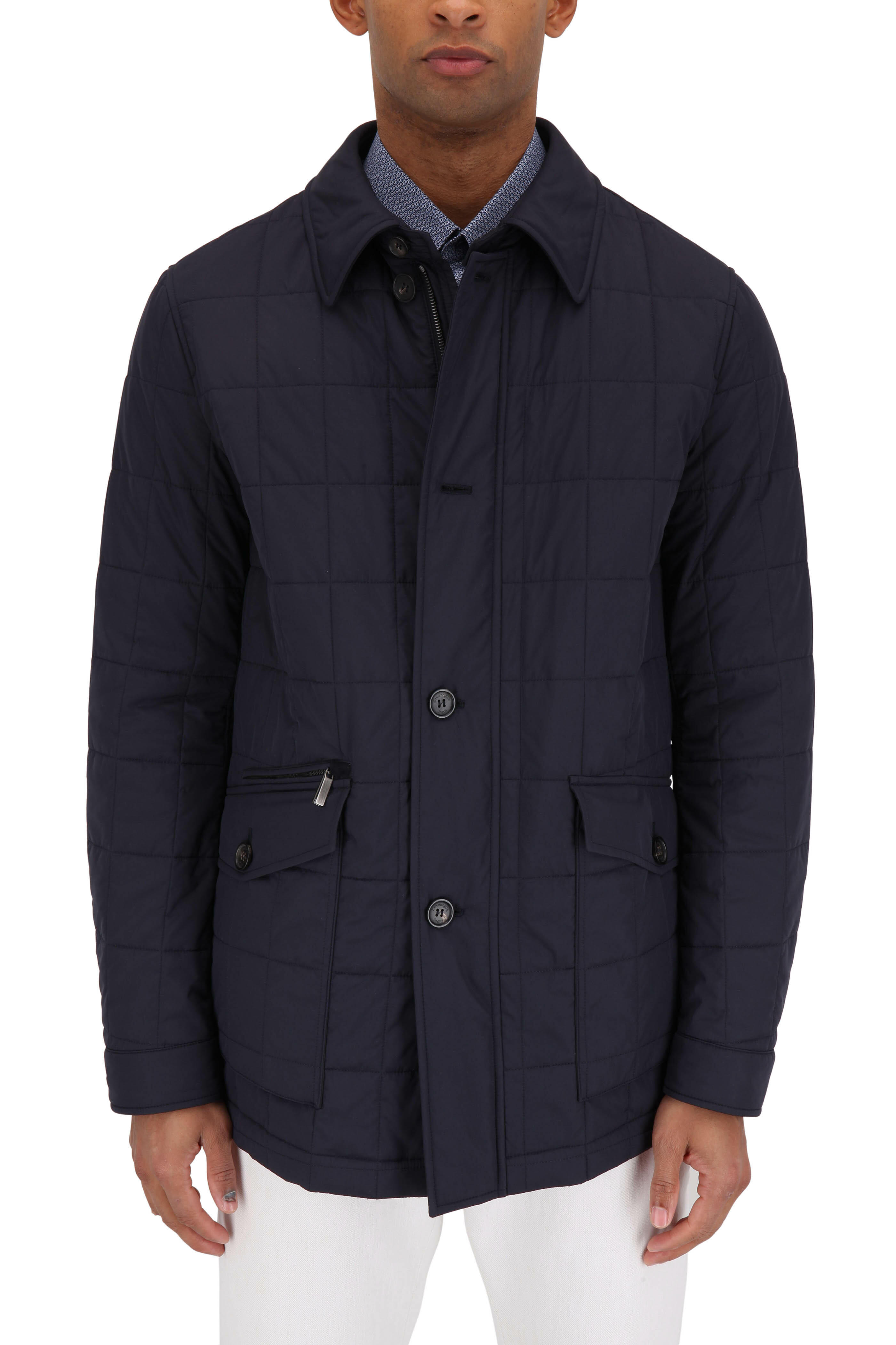 Zegna - Navy Blue Quilted Water Repellent Car Coat