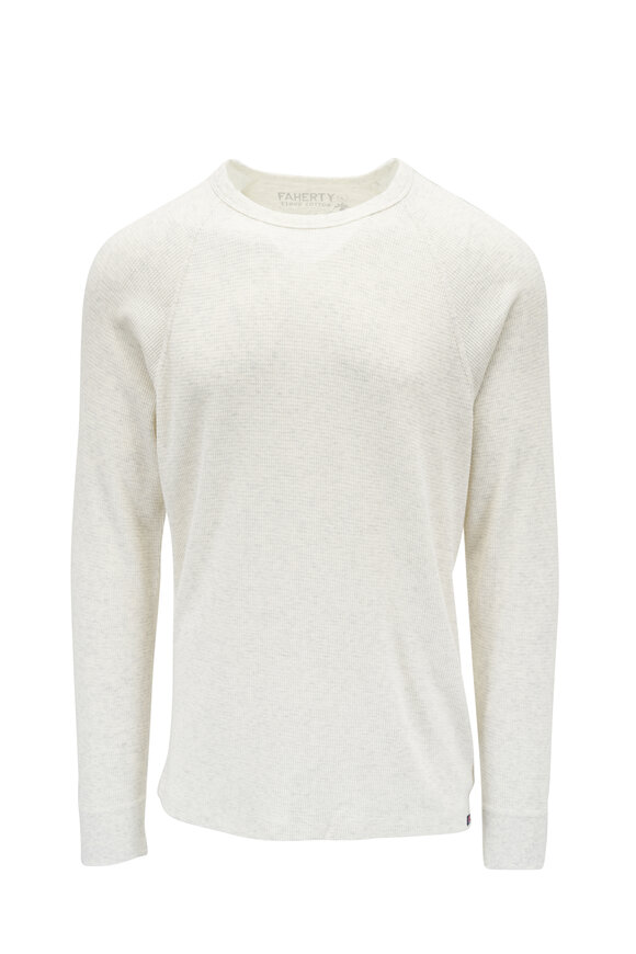 Faherty Brand Cloud Waffle Ivory Heather Crewneck T-Shirt