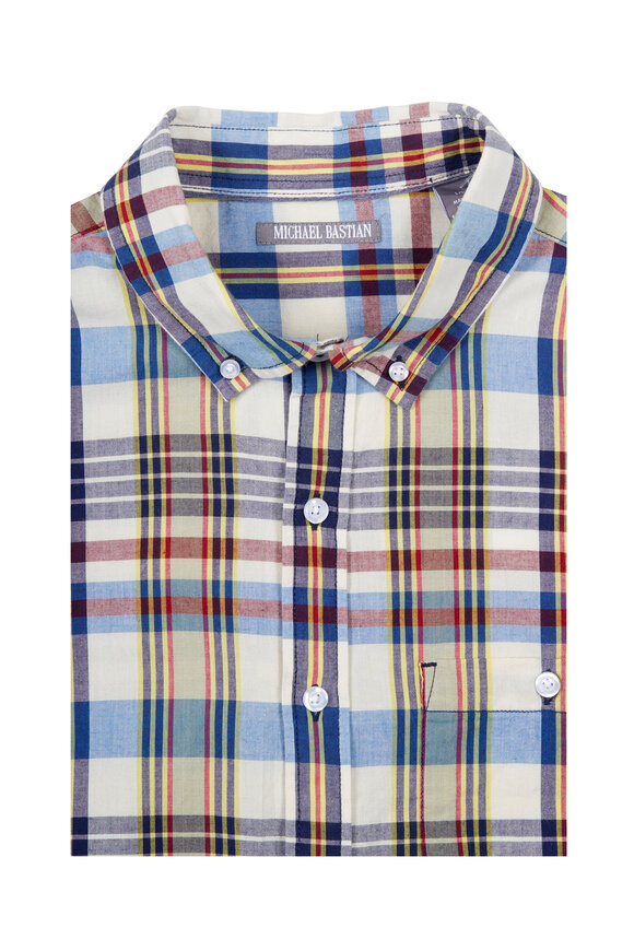 Michael Bastian Multicolor & Bone Madras Short Sleeve Sport Shirt