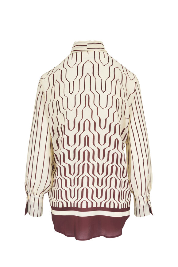 Le Sarte Pettegole Cream & Burgundy Geometric Print Silk Blouse - view 2