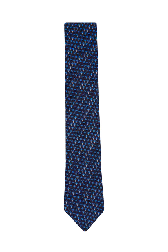 Zegna Blue Geometric Print Silk Necktie - view 1