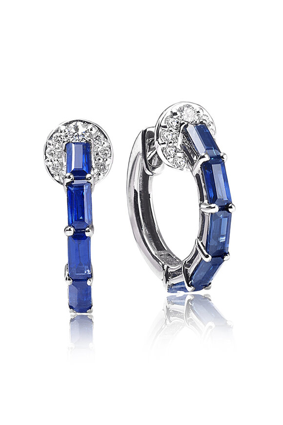 Nam Cho Baguette Blue Sapphire & Diamond Hoop Earrings