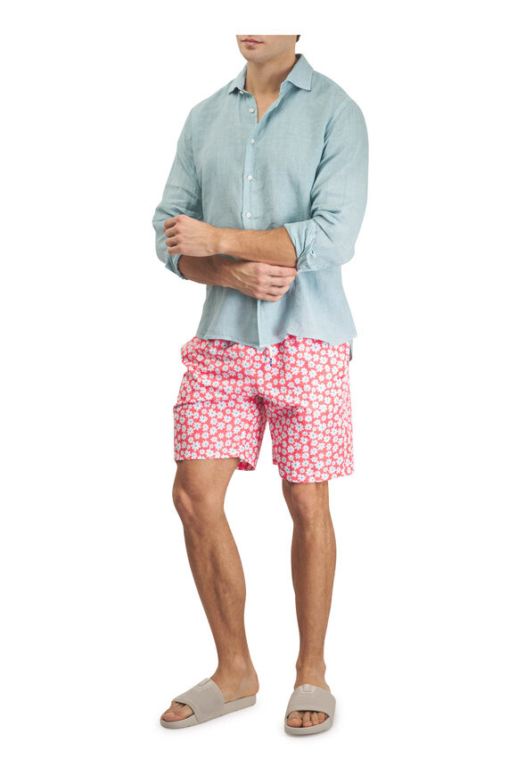 Tiki Orange Floral Print Swim Trunks - view 2