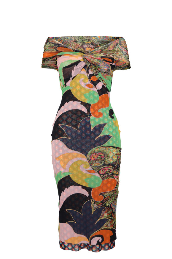Etro Tulle Off The Shoulder Midi Dress