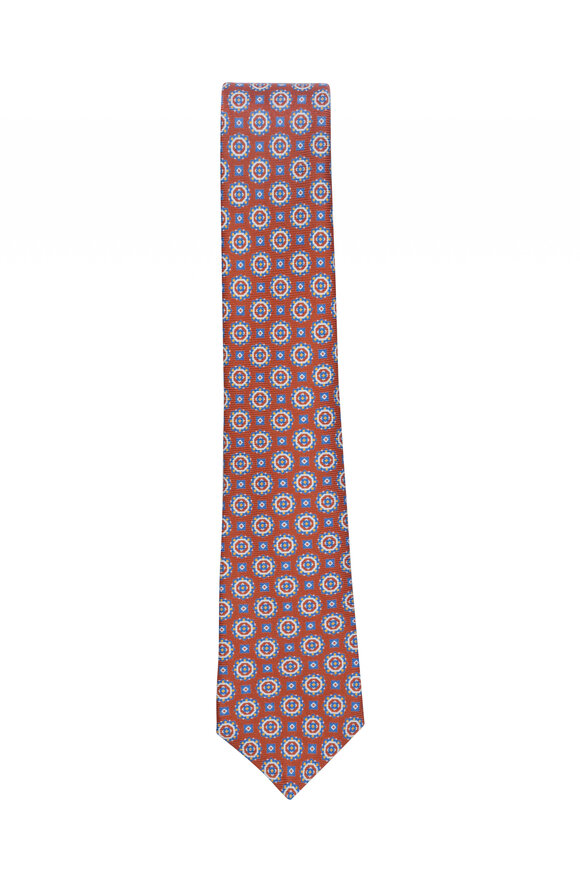 Kiton - Copper & Blue Medallion Silk Necktie 