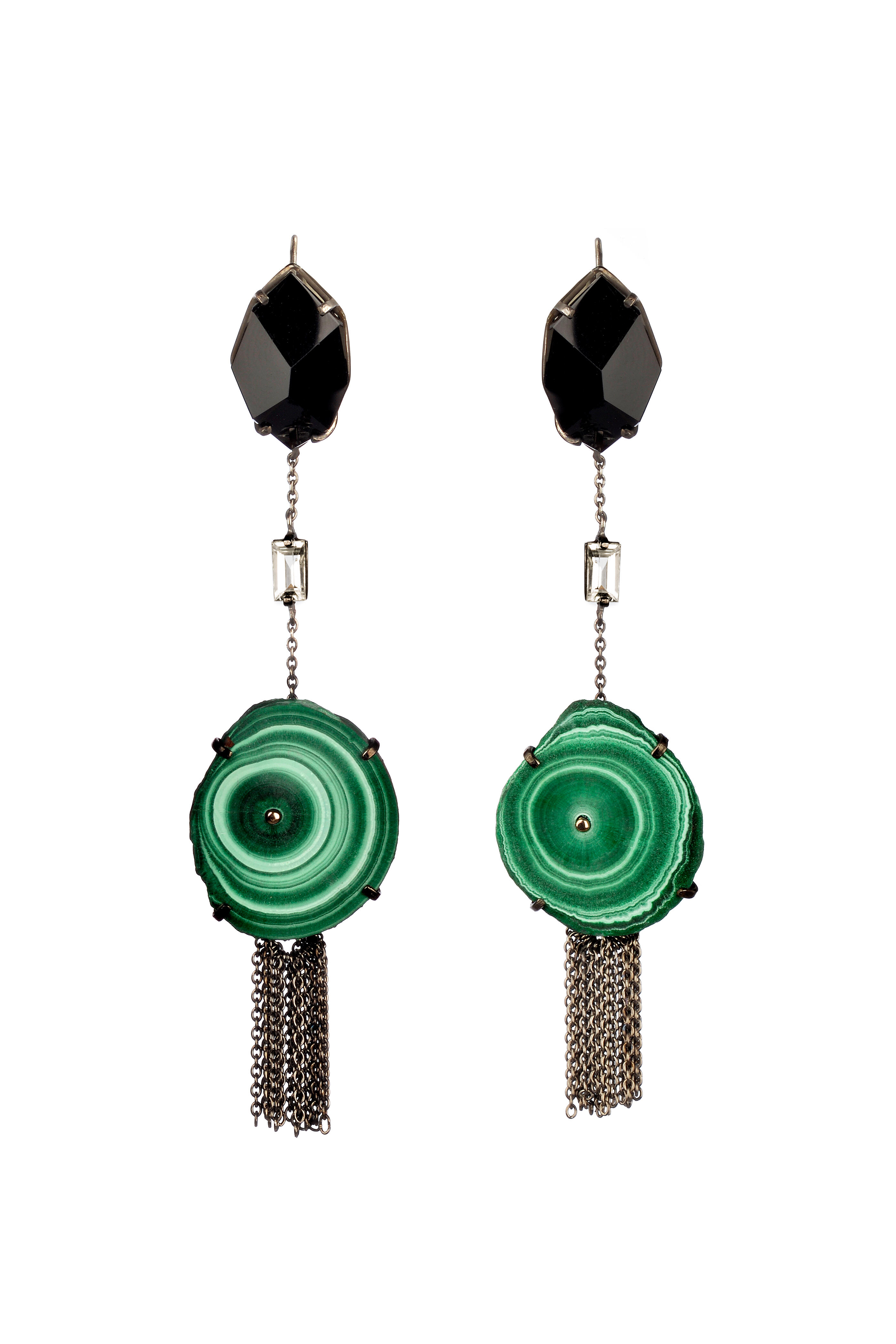 Garnazelle - Malachite Tassel Earrings