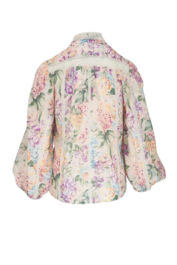 Zimmermann - Halliday Floral Multicolor Lace Trim Blouse