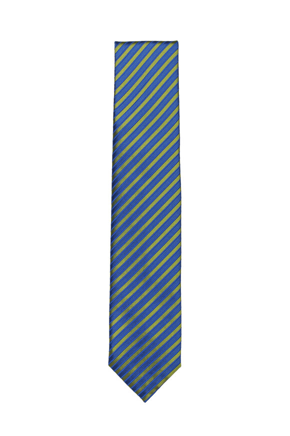 Dolce Punta Green & Blue Stripe Silk Necktie