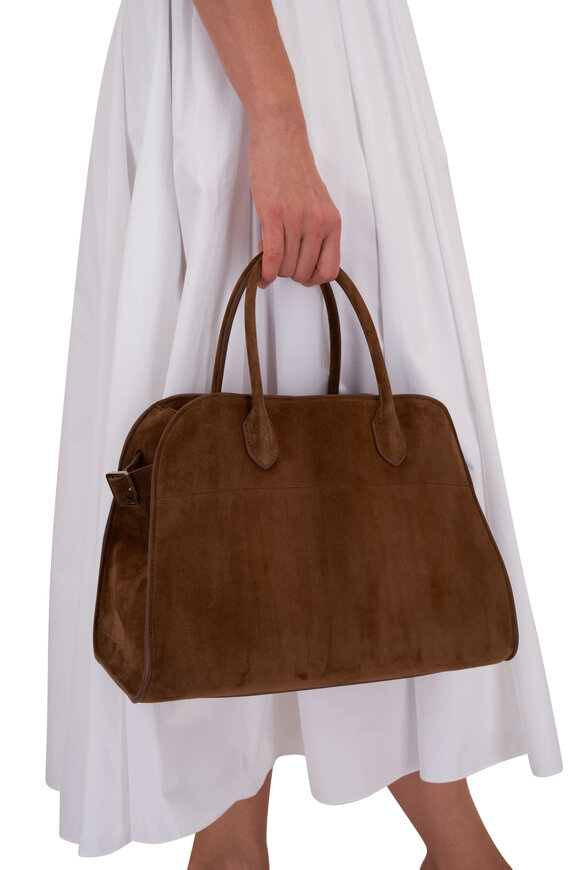 The Row - Soft Margaux 12 Desert Brown Suede Top Handle Bag