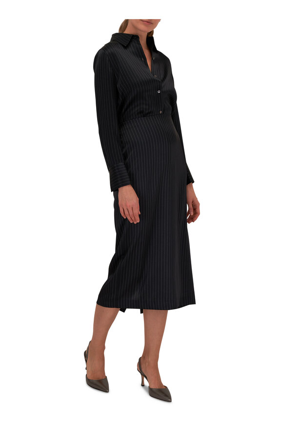 Vince - Black Pinstriped Satin Pencil Skirt 