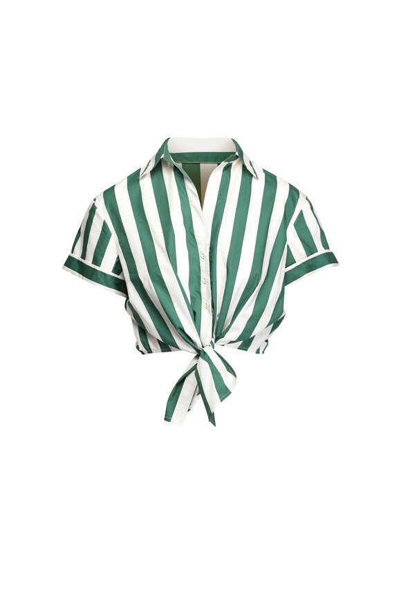 Cara Cara Asbury Green & White Striped Tie Blouse