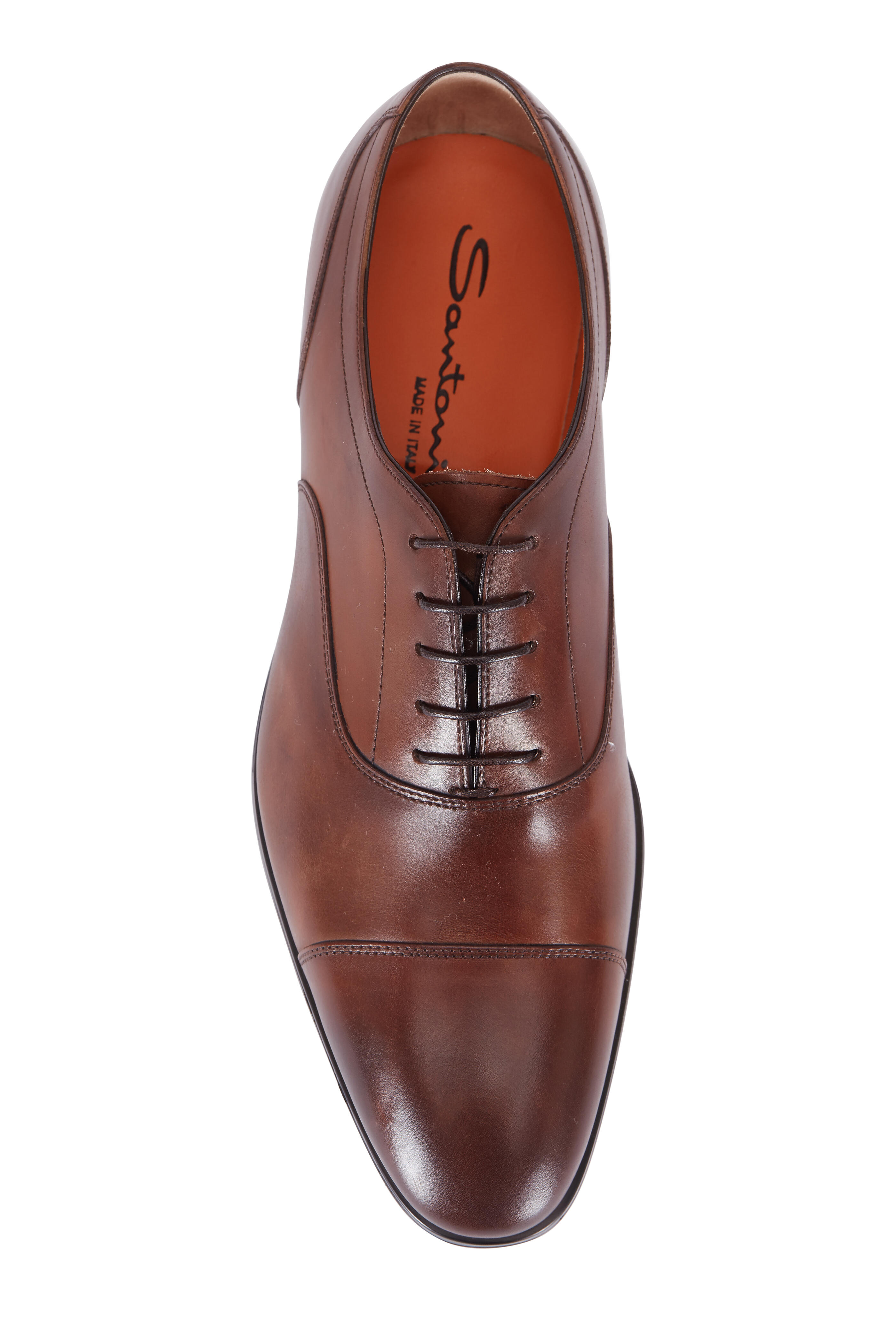 Santoni Eamon Brown Leather Cap Toe Oxford Mitchell Stores