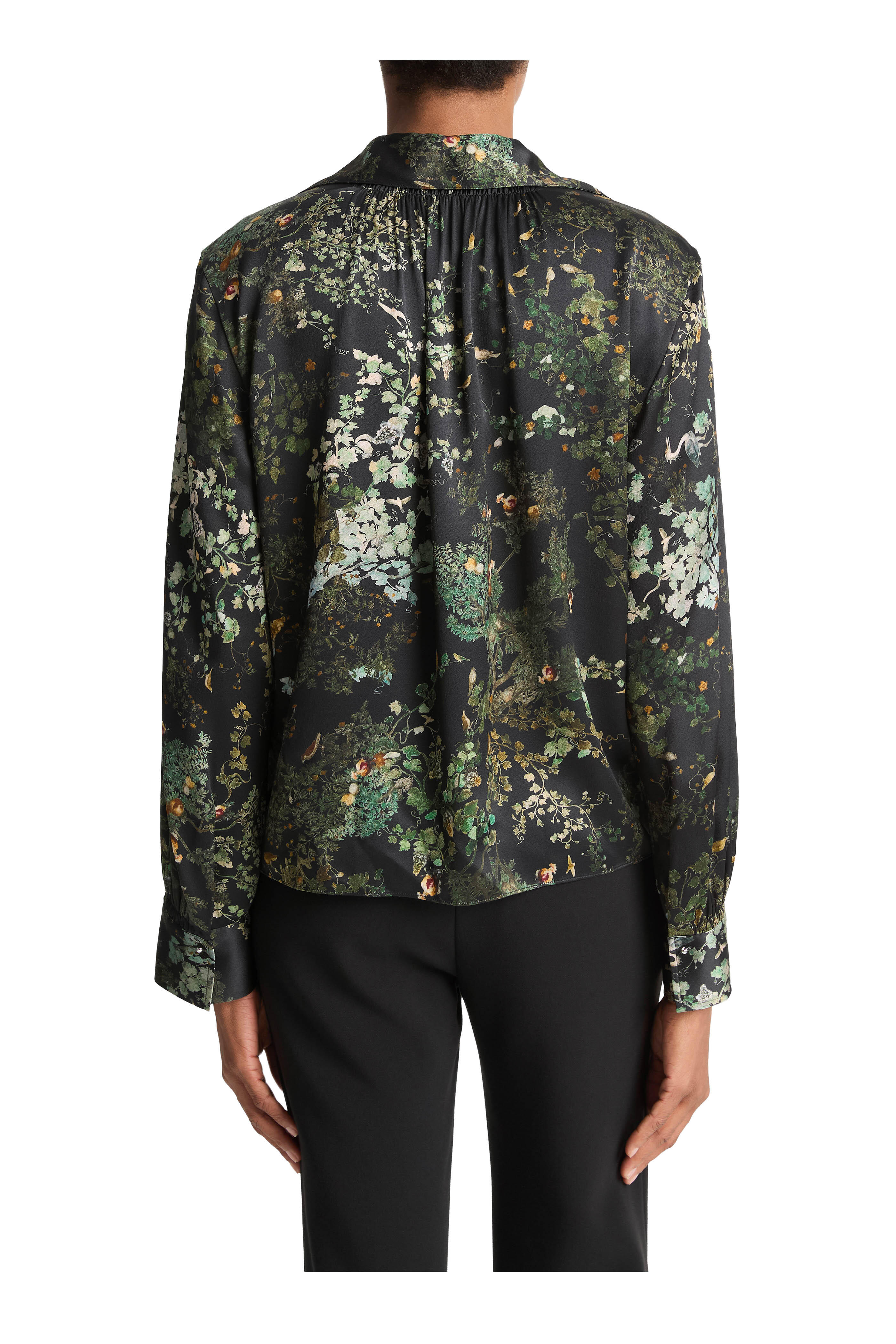 Vince - Black Sky Grape Vine Print Smocked Silk Blouse