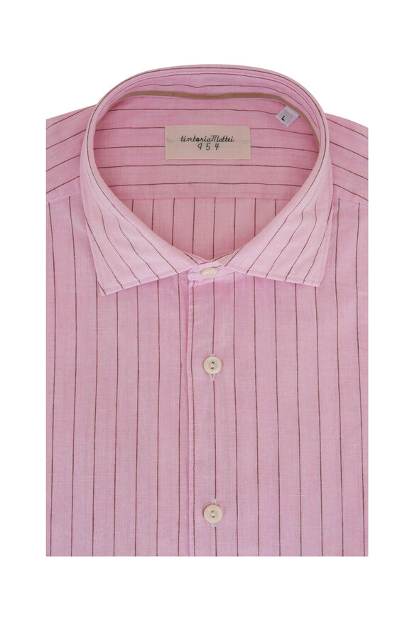 Tintoria Pink & Brown Striped Cotton & Linen Sport Shirt