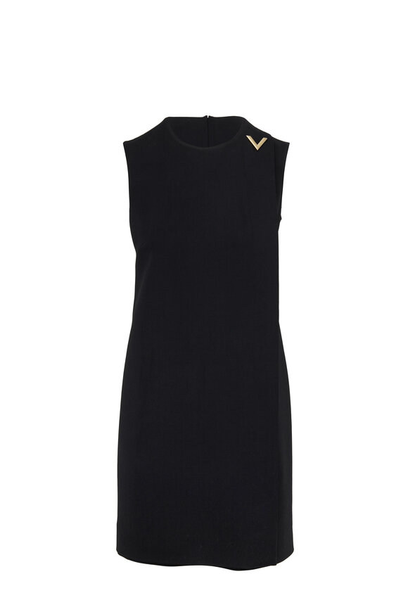 Valentino - V Logo Black Stretch Wool Sleeveless Dress