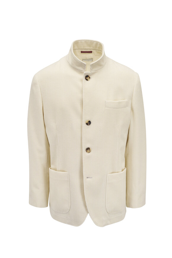 Brunello Cucinelli Cream Cashmere Corduroy Overcoat