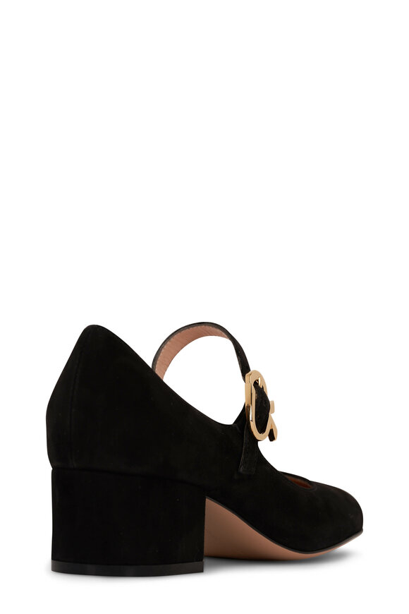 Gianvito Rossi - Black Suede Mary Jane Block Heel Pump, 45mm