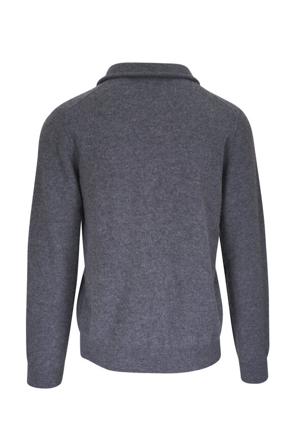 Vince Medium Heather Gray Cashmere Quarter-Zip Sweater - view 4