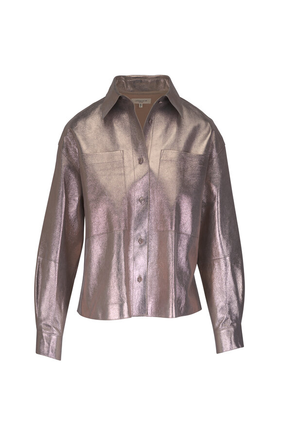 Lafayette 148 New York Metallic Stardust Suede Oversized Boyfriend Shirt