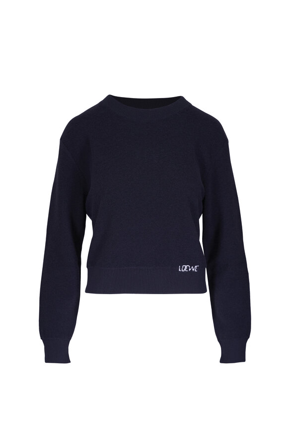 Loewe Navy Blue Logo Embroidered Wool Crewneck Sweater