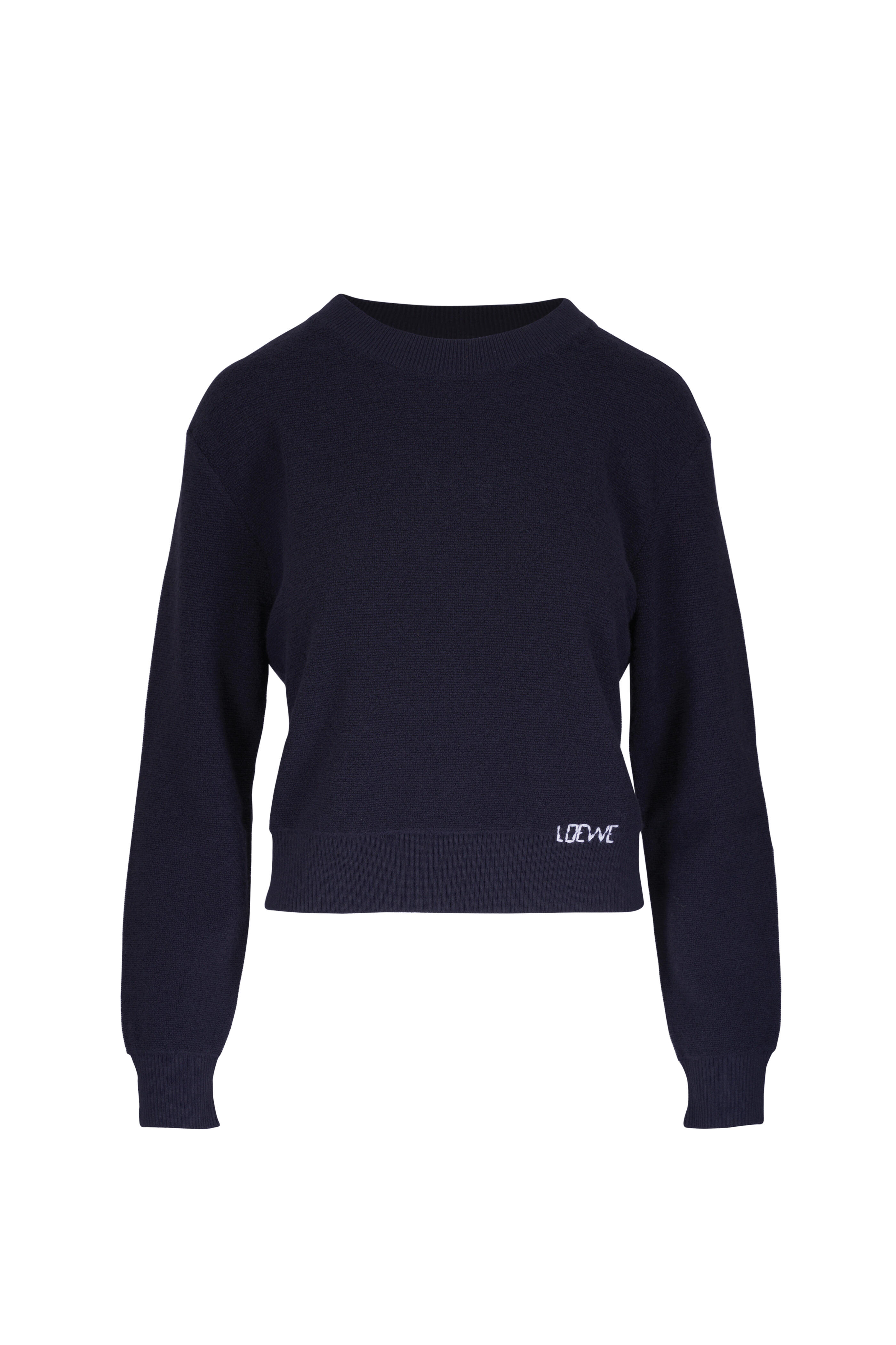 Loewe - Navy Blue Logo Embroidered Wool Crewneck Sweater