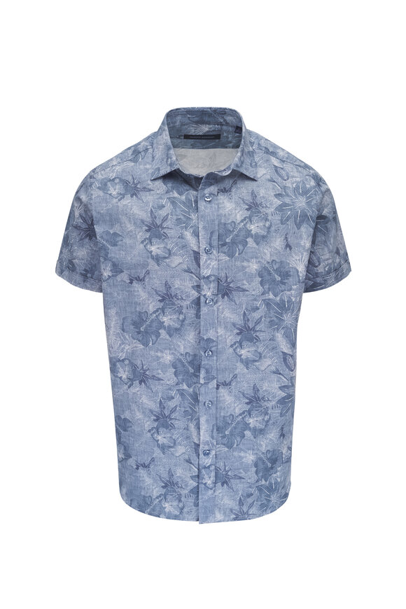 Patrick Assaraf Ocean Abstract Print Short Sleeve Button Down