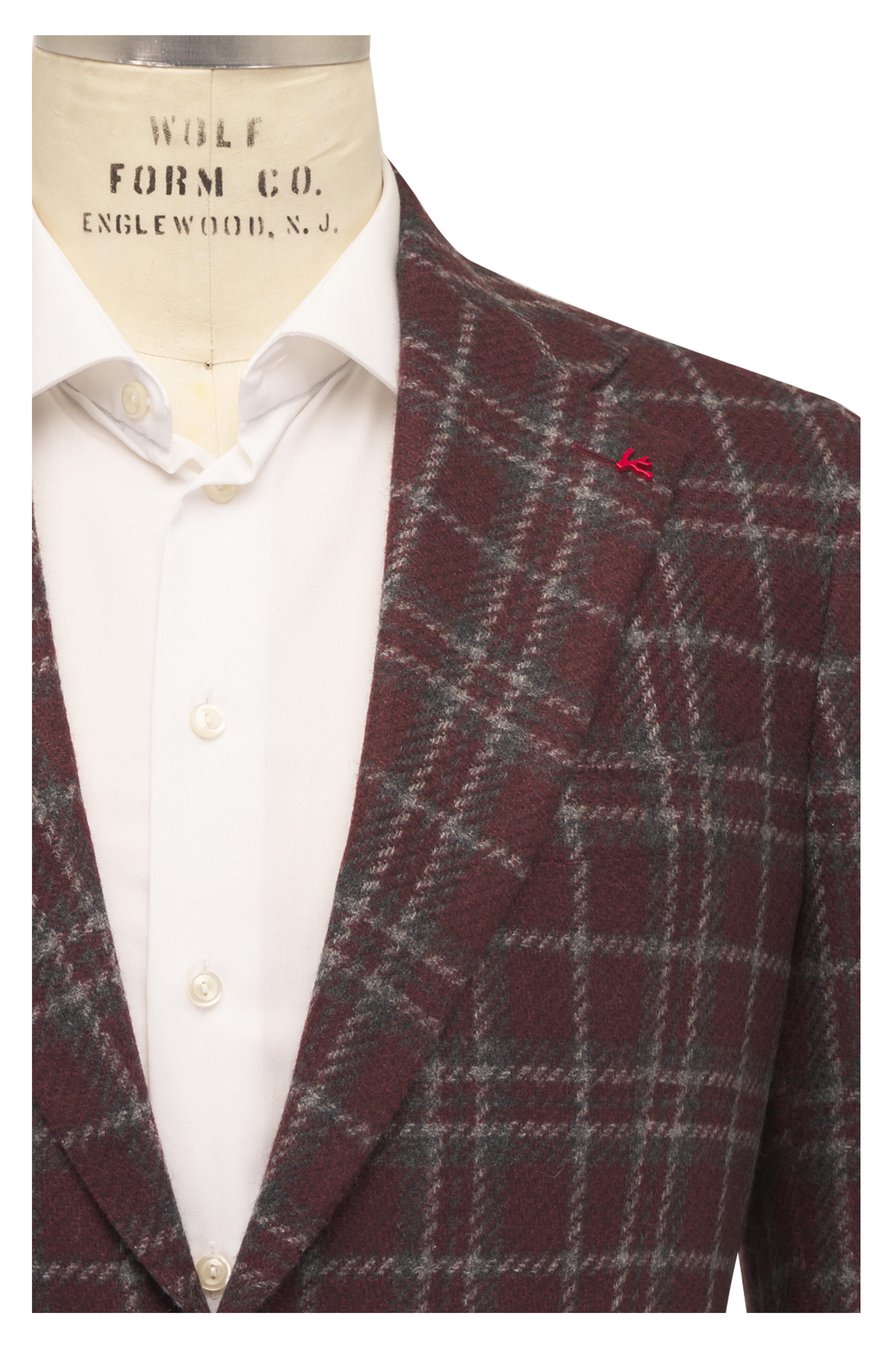 Isaia - Burgundy Windowpane Cashmere Sportcoat