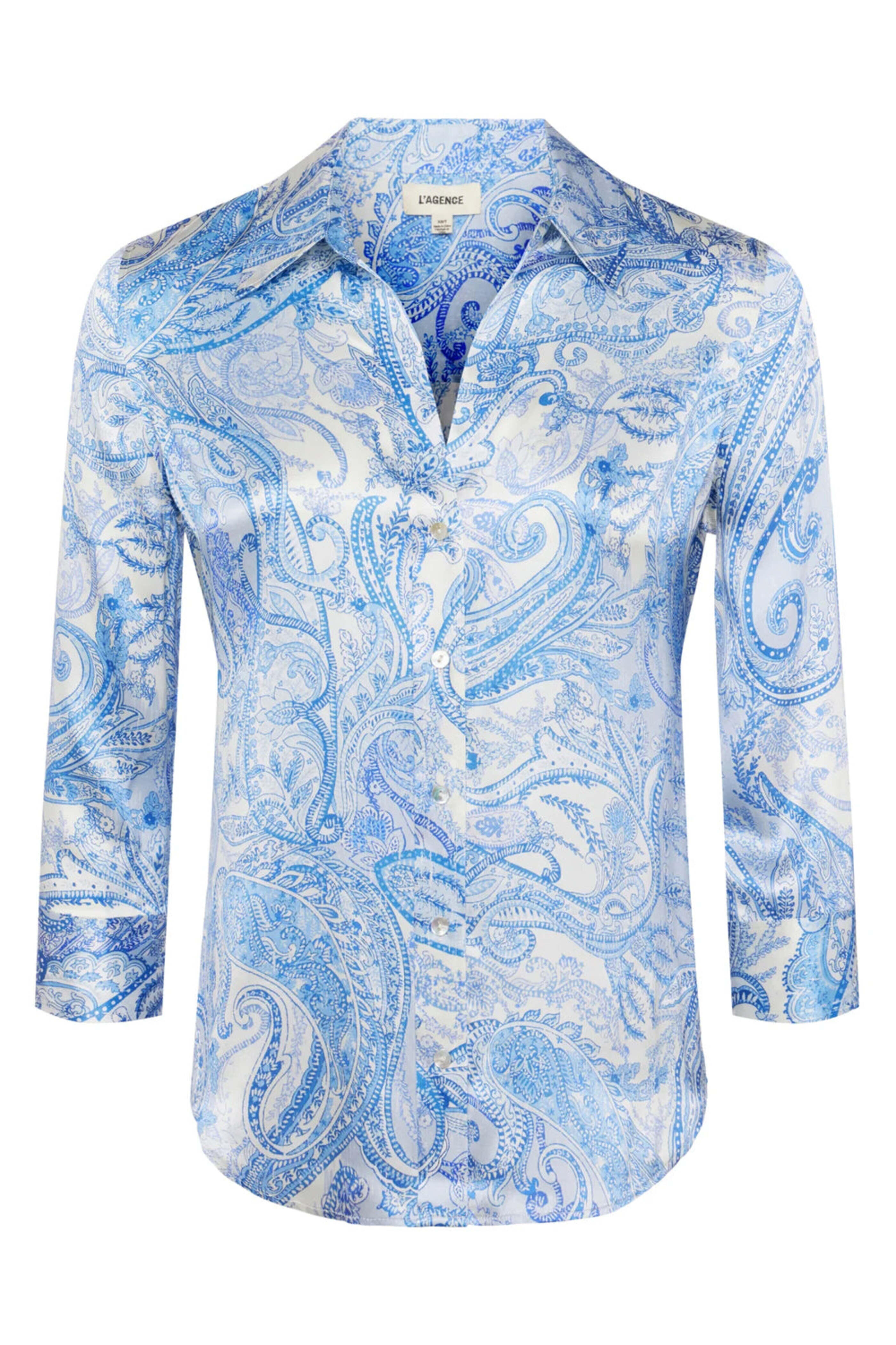 L'Agence - Ivory and Blue Paisley Dani Blouse