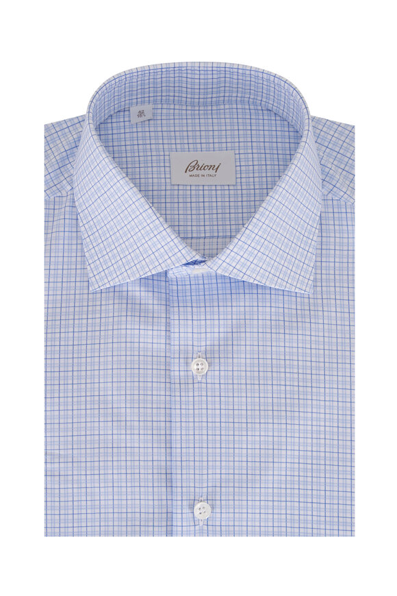 Brioni Blue Check Cotton Sportshirt