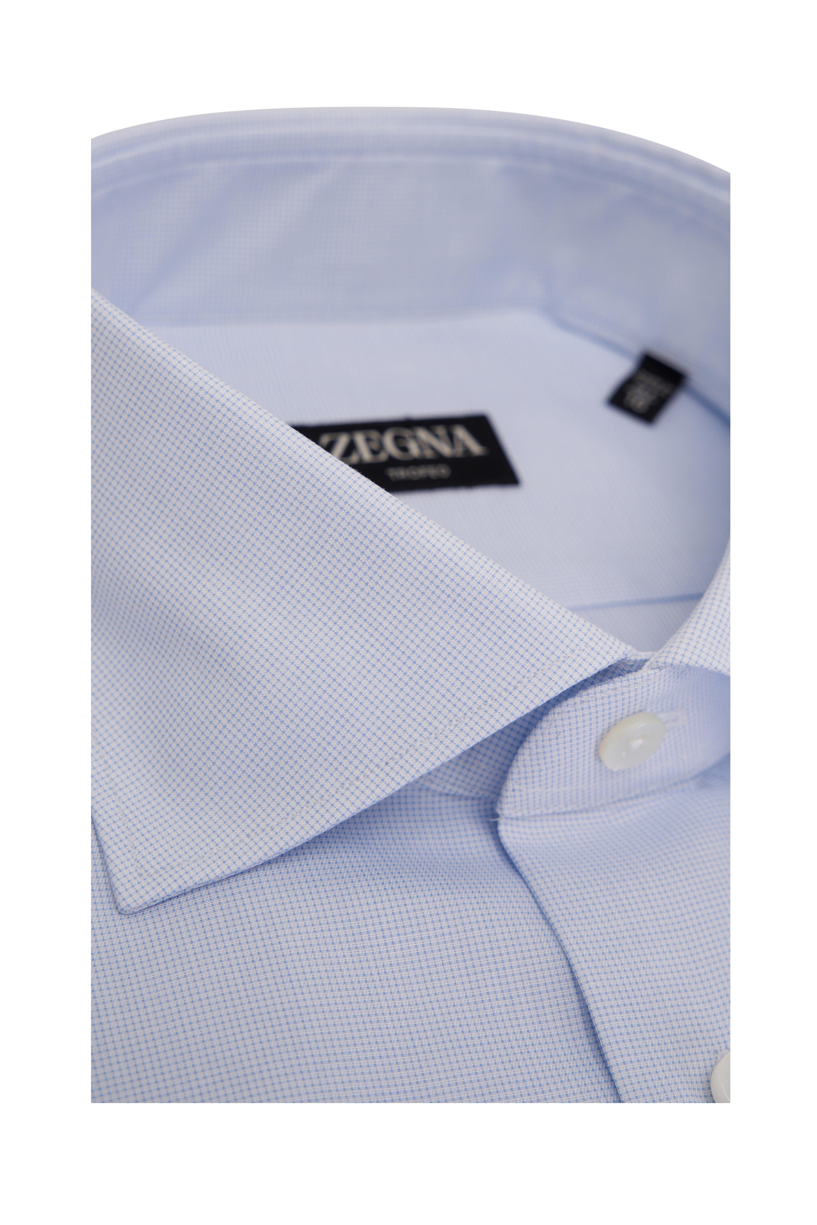 Zegna - Blue Micro Check Cotton Dress Shirt | Mitchell Stores