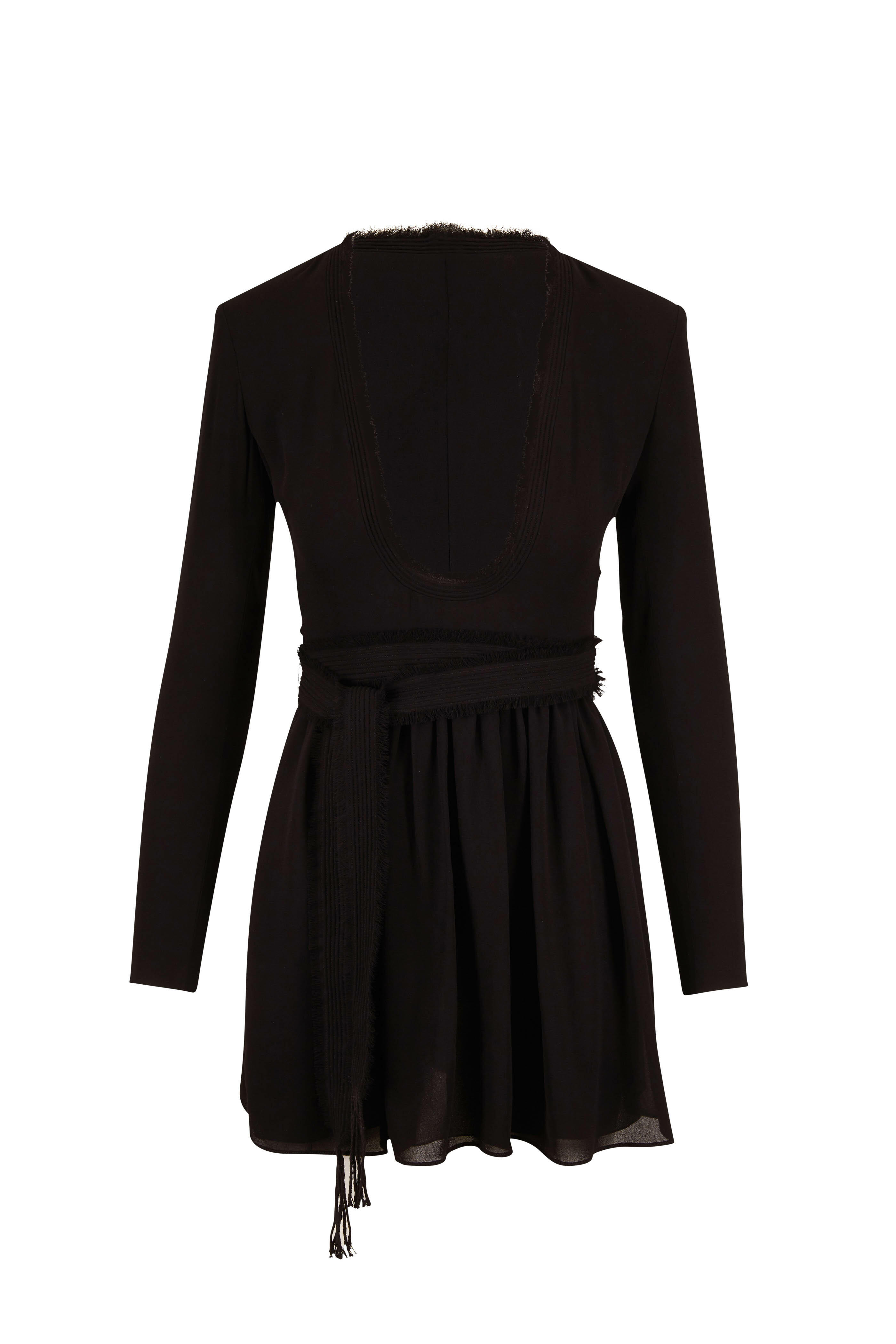 Saint Laurent - Black Long Sleeve Tie Waist Mini Dress