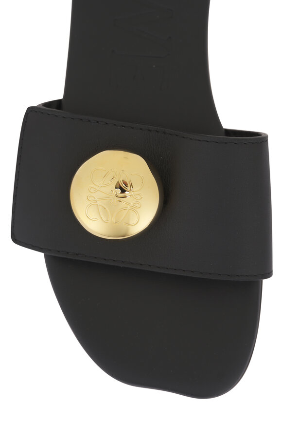 Loewe Pebble Black Leather Flat Slide - view 6