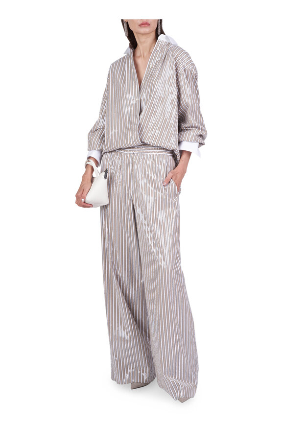 Brunello Cucinelli Beige & White Stripe Paillette Pant - view 2