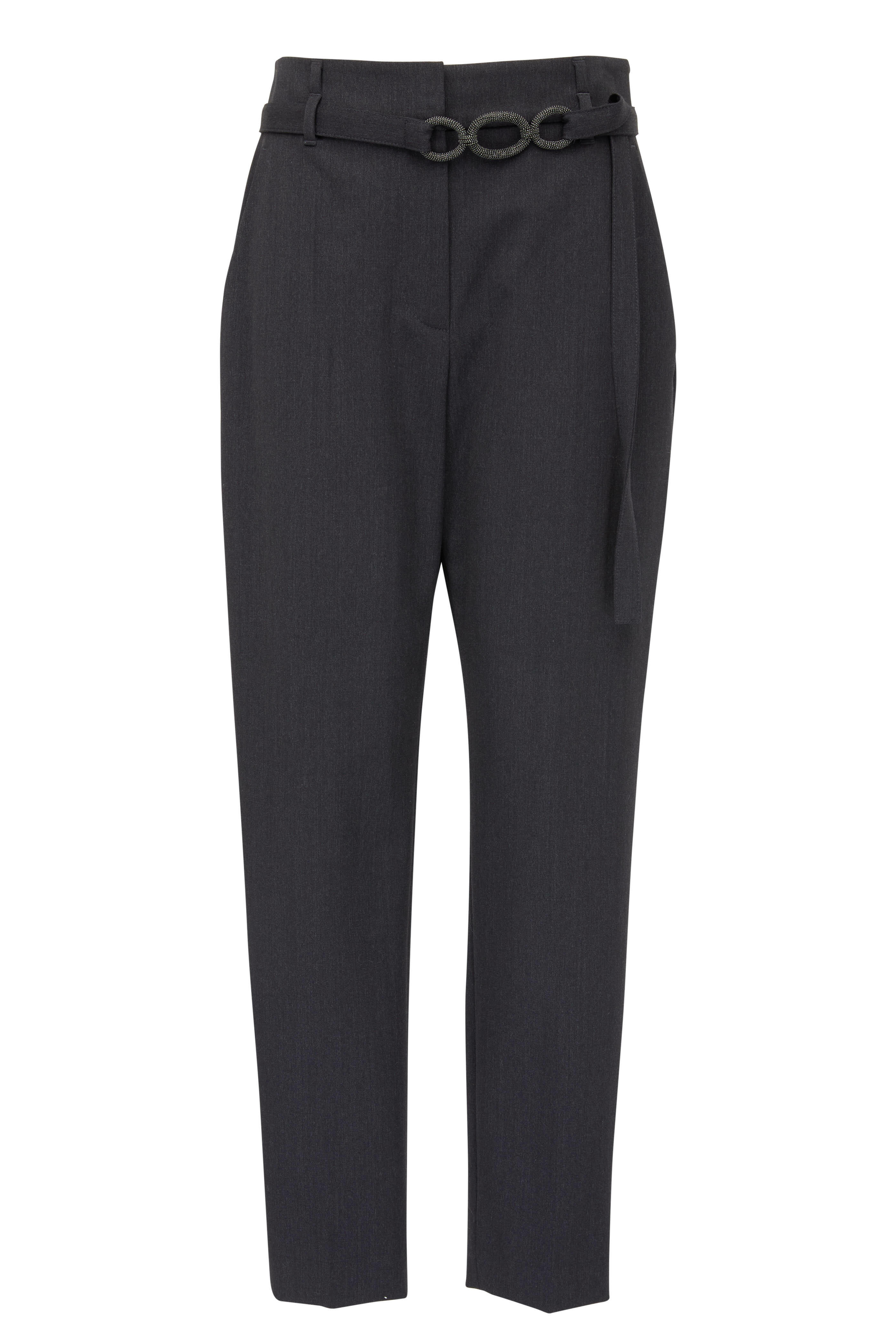 Brunello Cucinelli - Gray Straight Leg Pant with Monili Belt