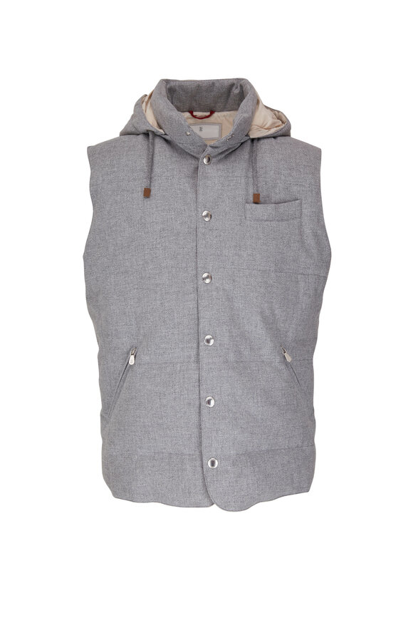 Brunello Cucinelli - Pearl Gray Wool, Silk & Cashmere Down Vest