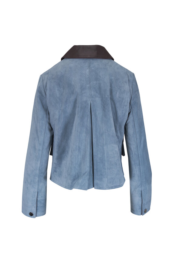 Veronica Beard Walters Blue Steel Suede Leather Barn Jacket - view 4