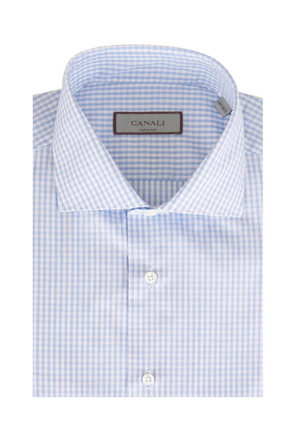 Canali Blue & White Check Cotton Dress Shirt - view 1