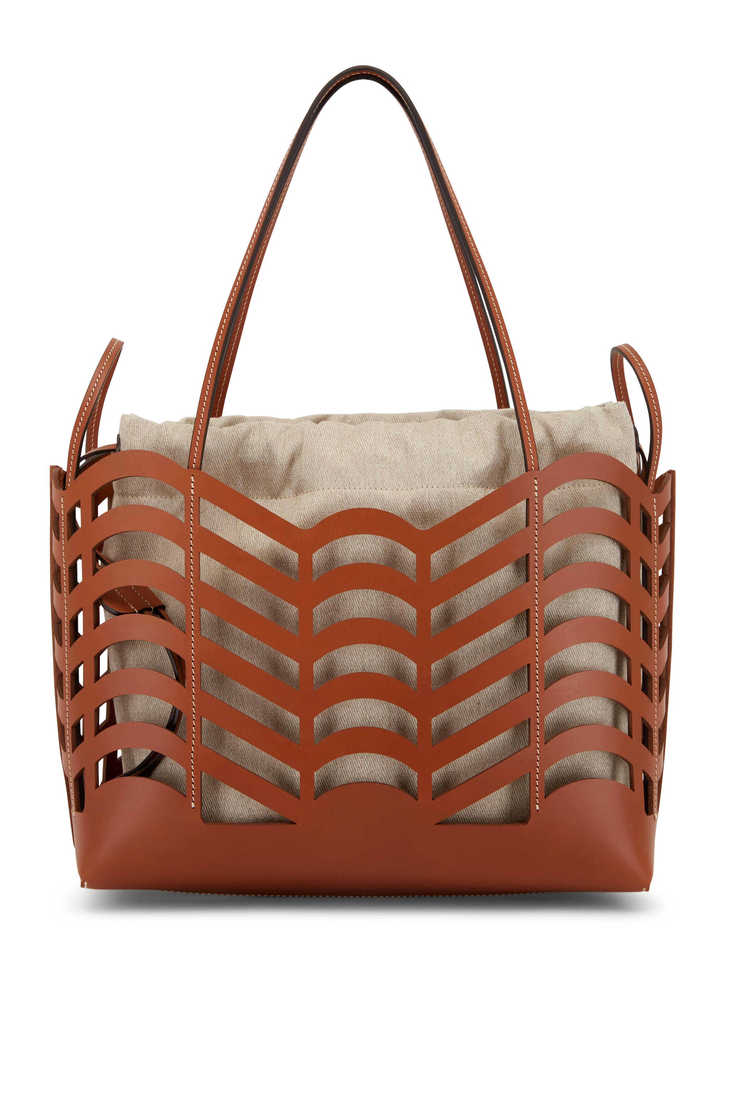 Chloé - Kayan Caramel Leather & Linen Tote | Mitchell Stores