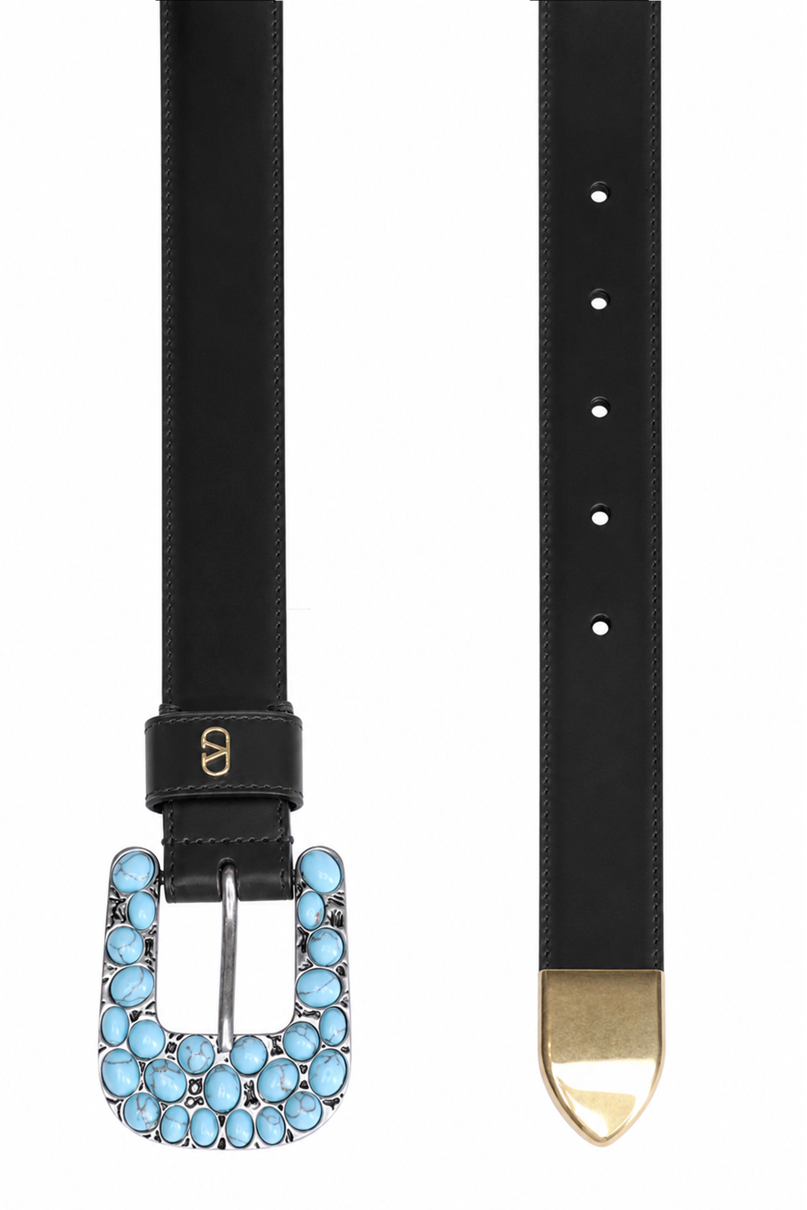 Valentino Garavani - Black & Turquoise Western VLogo Leather Belt - view 2