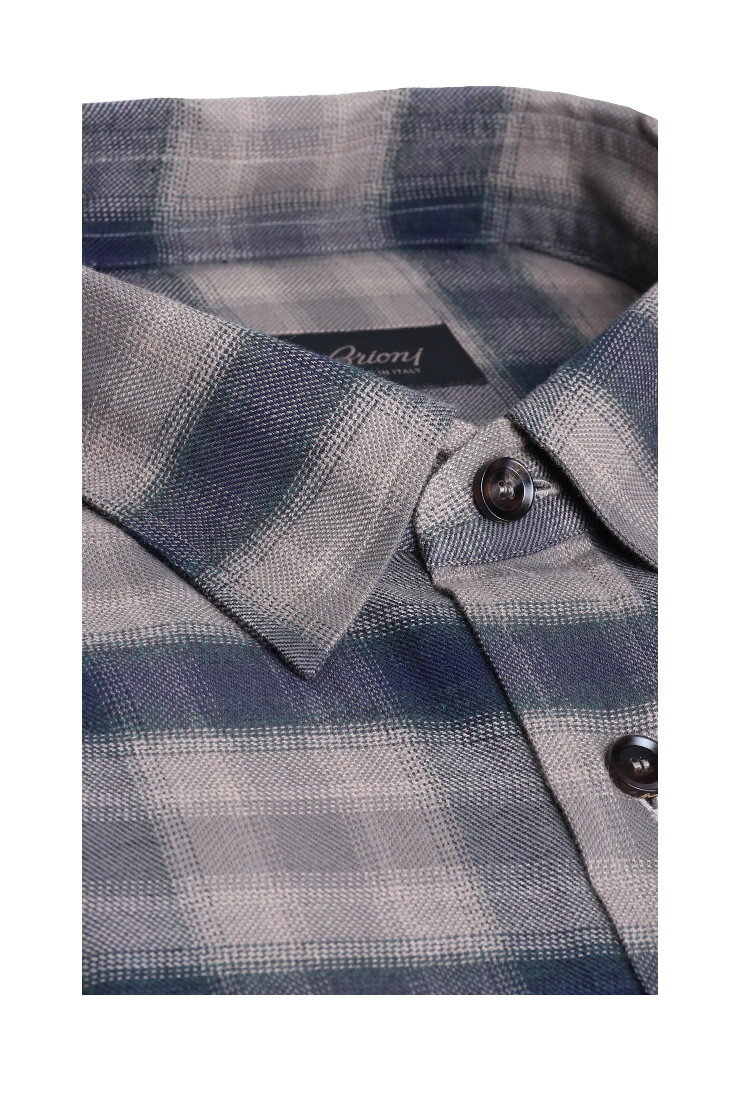 Brioni - Brown & Blue Cotton Flannel Sport Shirt