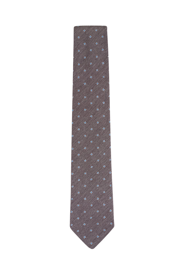 Paolo Albizzati Taupe Geometric Print Wool & Silk Necktie