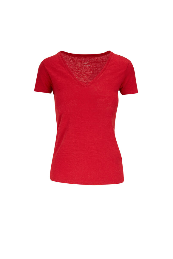 Majestic - Cherry Red Stretch Linen T-Shirt